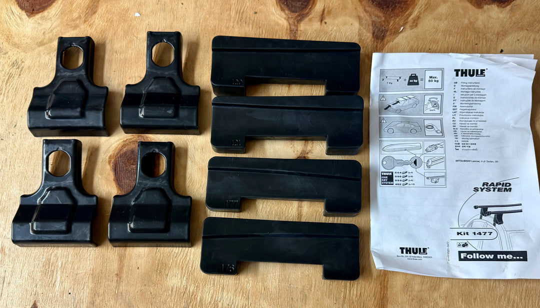 Thule 1477 Fitting Kit MITSUBISHI Lancer, 4-dr Sedan, 08–
MITSUBISHI Lancer, 5-dr Hatchback, 08–