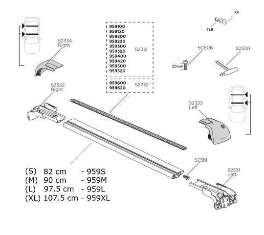 Thule spare parts - WingBar Edge 9591 / 9592 / 9593 / 9594 / 9595 / 9596 - Spare Parts
