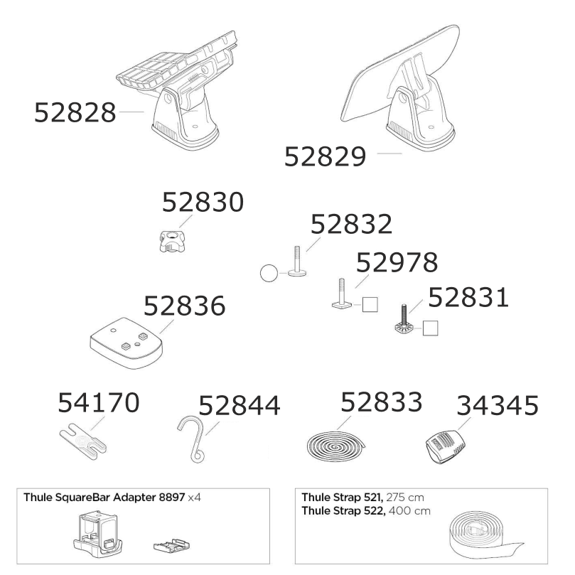 Thule DockGlide 896 Spares Diagram - Roof Boxed