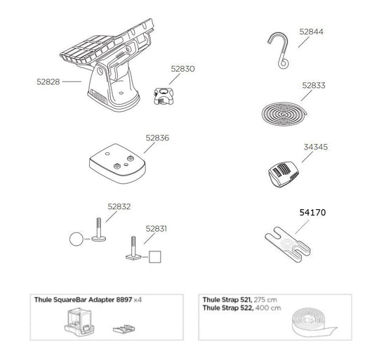 Thule DockGrip 895 Spares Diagram - Roof Boxed