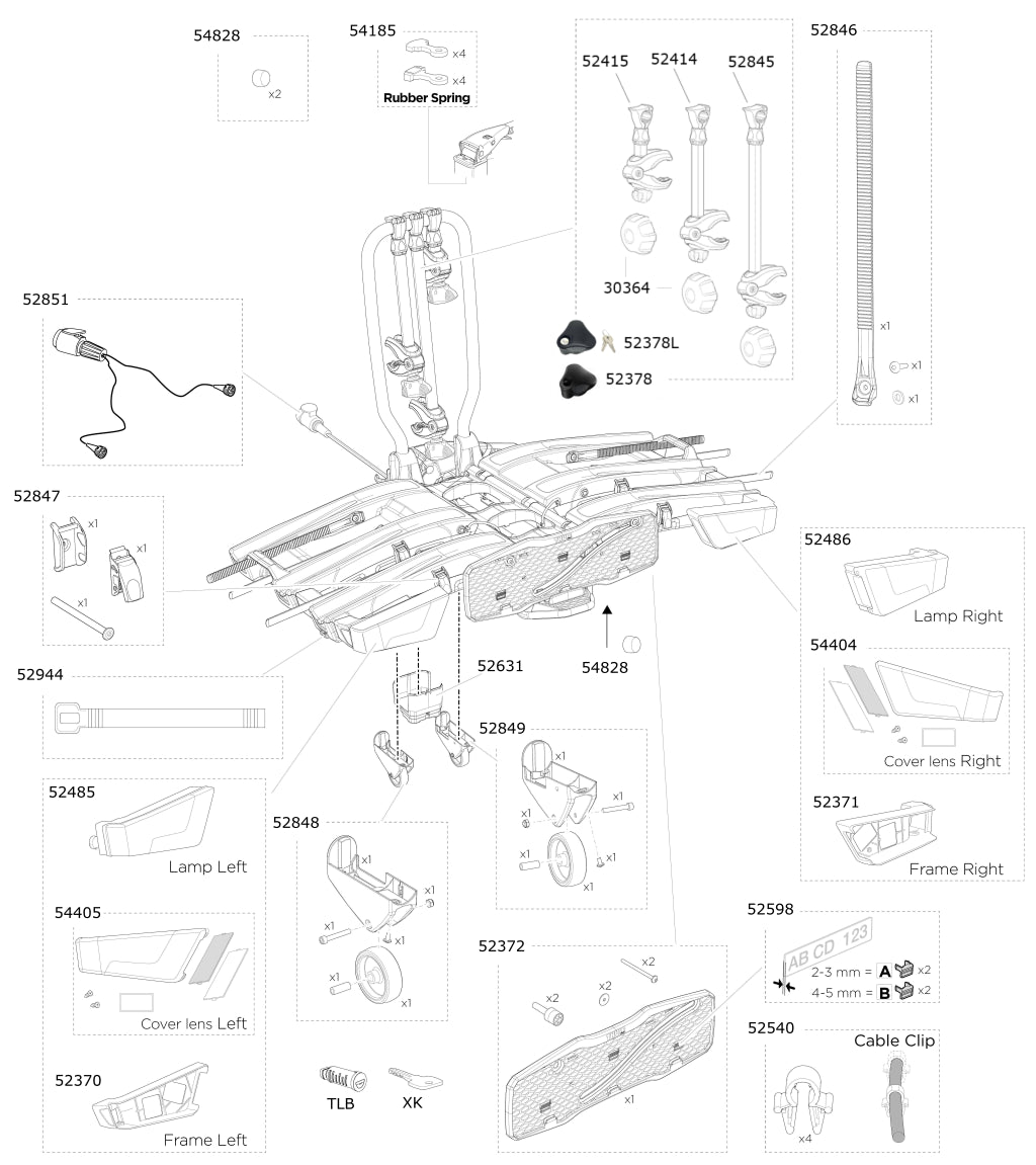 Thule EasyFold XT 3 Spares Diagram - Roof Boxed