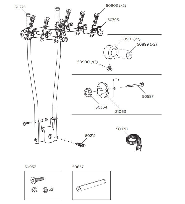 Thule HangOn 3 Spares Diagram - Roof Boxed
