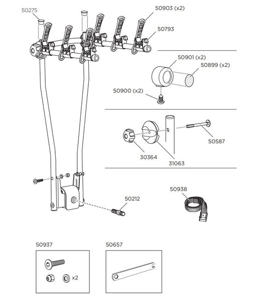 Thule HangOn 3 Spares Diagram - Roof Boxed