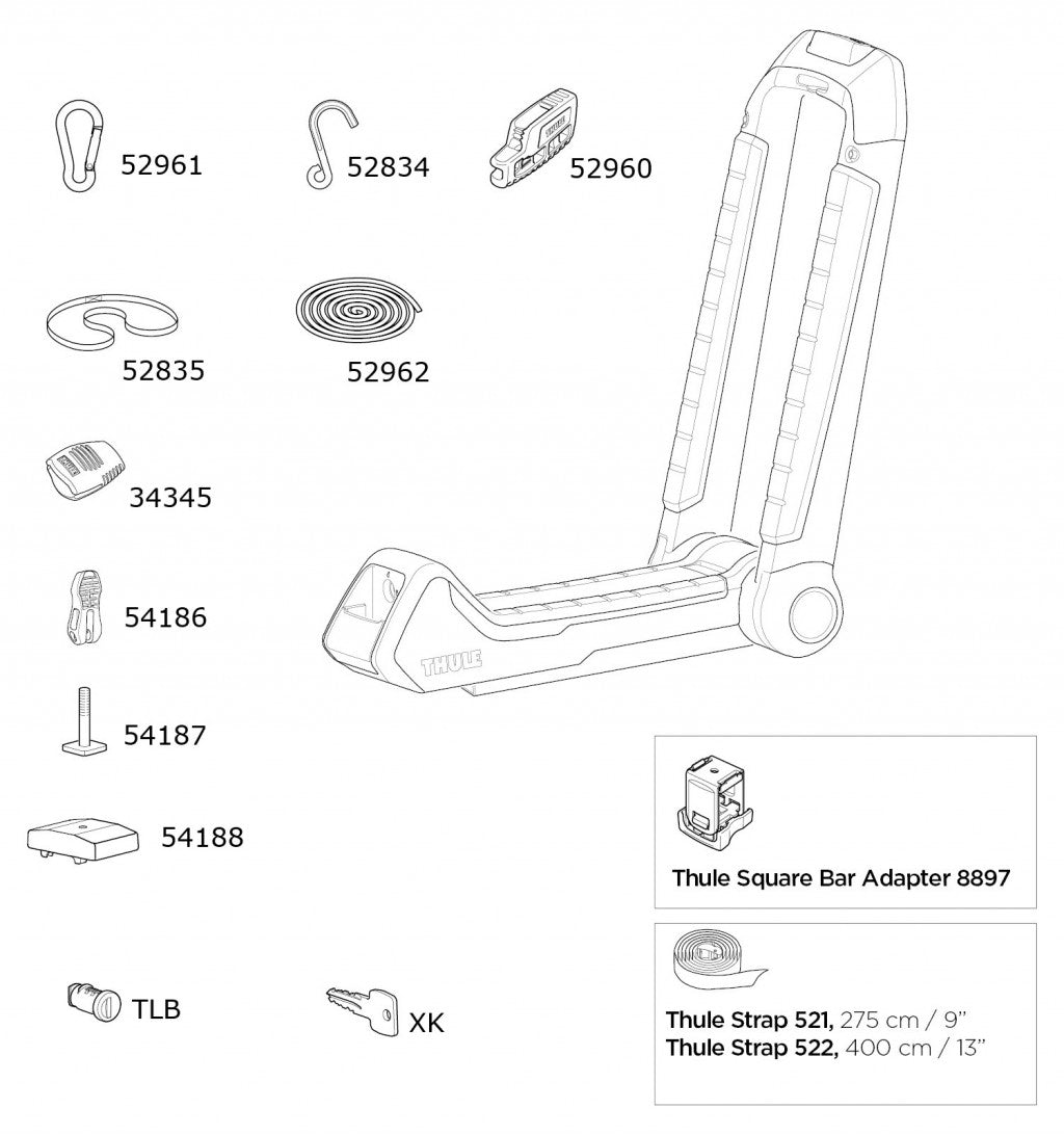 Thule Hull-A-Port Aero Spares Diagram - Roof Boxed