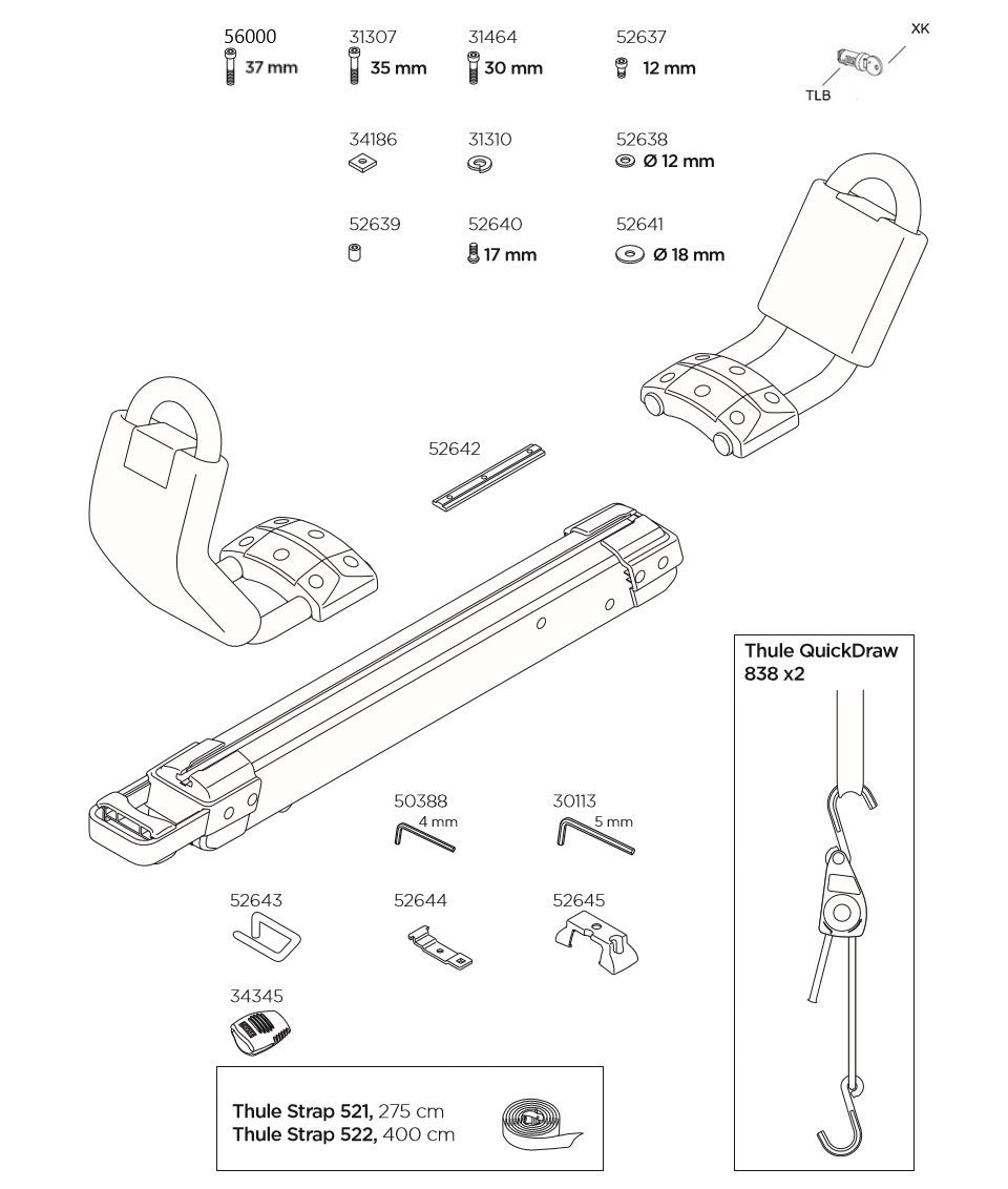 Thule Hullavator Pro 898 Spares Diagram - Roof Boxed