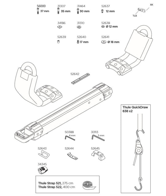 Thule Hullavator Pro 898 Spares Diagram - Roof Boxed