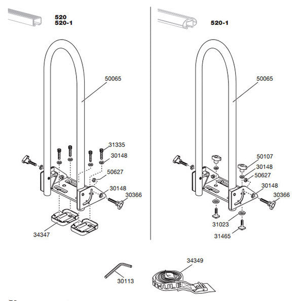 Thule Kayak Support 520-1 Spares Diagram - Roof Boxed