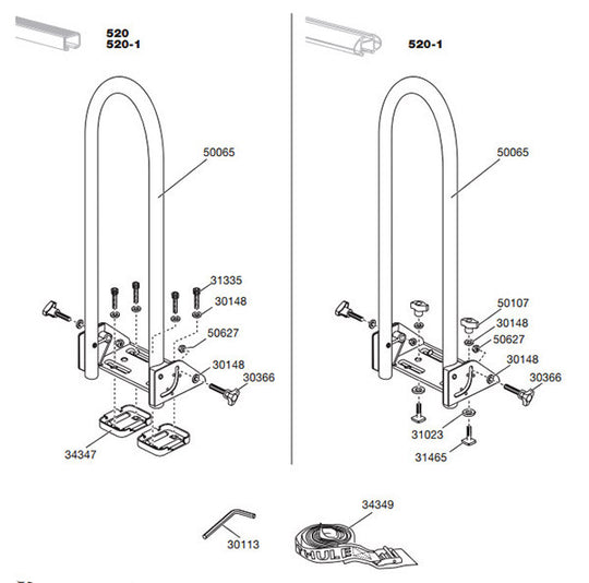 Thule Kayak Support 520-1 Spares Diagram - Roof Boxed
