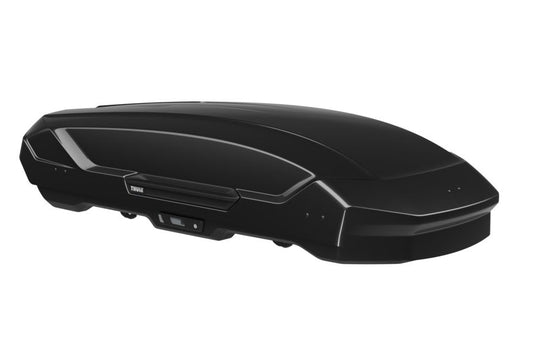 Black Thule Motion 3 Cargo Box for vehicle roof storage solutions.