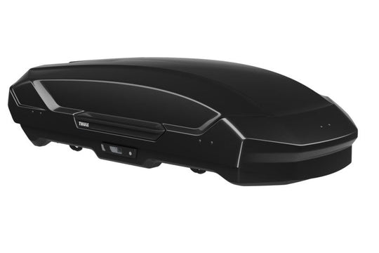 A black Thule Motion 3 M cargo box for vehicles.