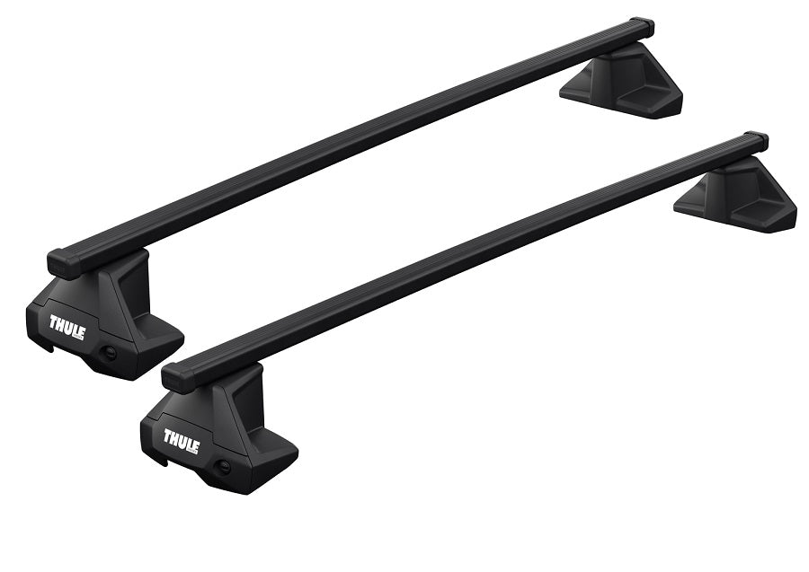 Black Thule roof rack system on a white background