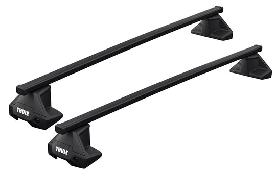 Black Thule roof rack system on a white background