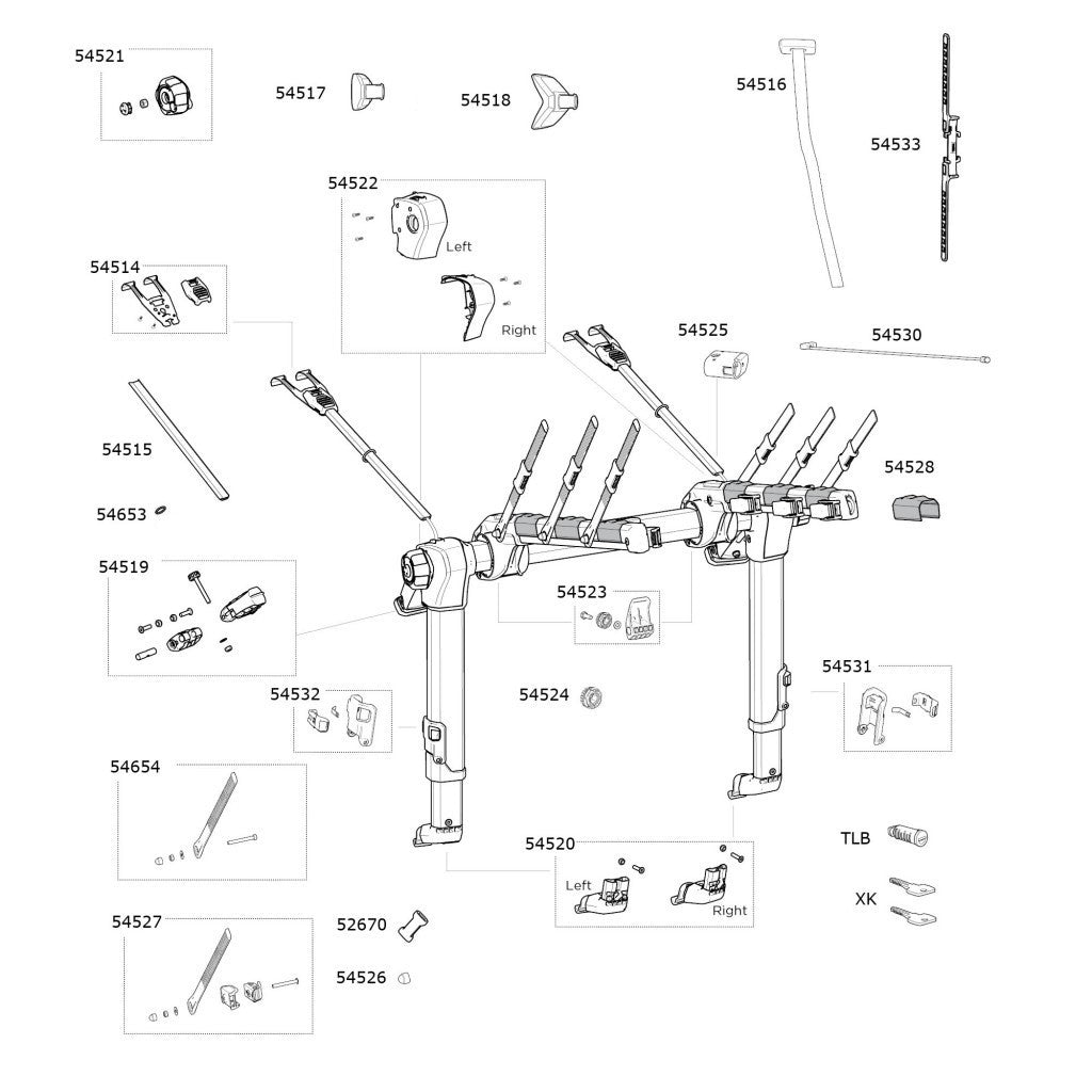 Thule OutWay Hanging 3 Spares Diagram - Roof Boxed