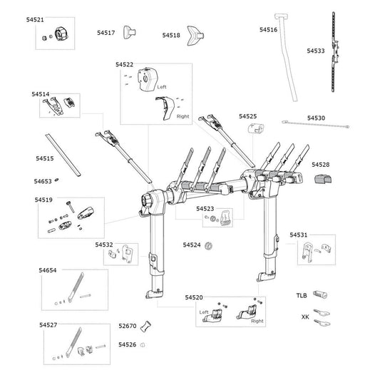 Thule OutWay Hanging 3 Spares Diagram - Roof Boxed