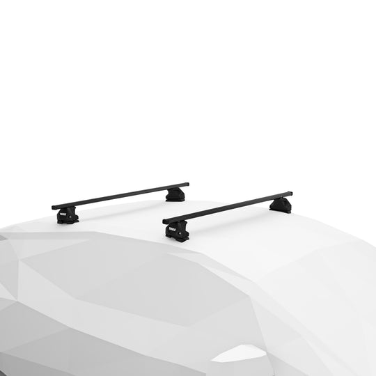 Black car roof rack on a white car