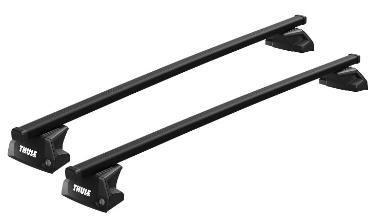 Black Thule roof rack system on a white background