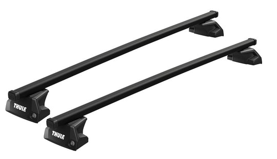 Black Thule roof rack system on a white background