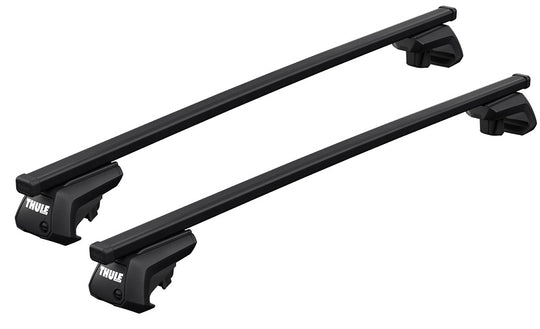 Black Thule roof rack bars on a white background