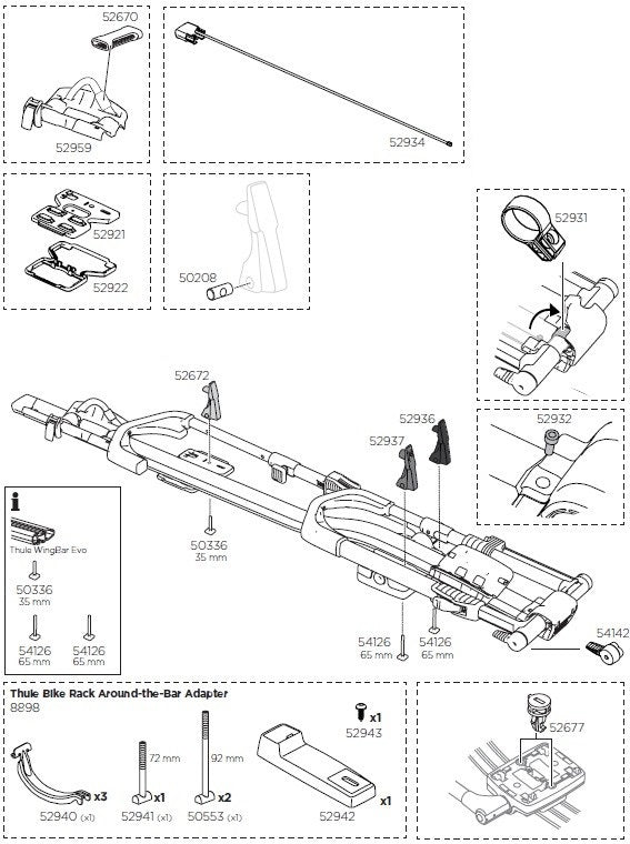 Thule UpRide 599 Spares Diagram - Roof Boxed