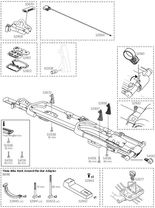 Thule UpRide 599 Spares Diagram - Roof Boxed