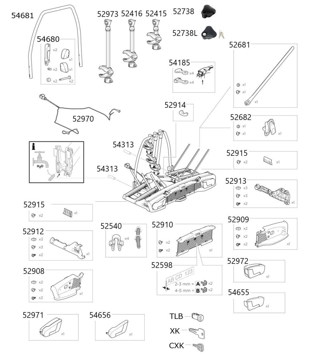 Thule VeloSpace XT 3 Spares Diagram - Roof Boxed