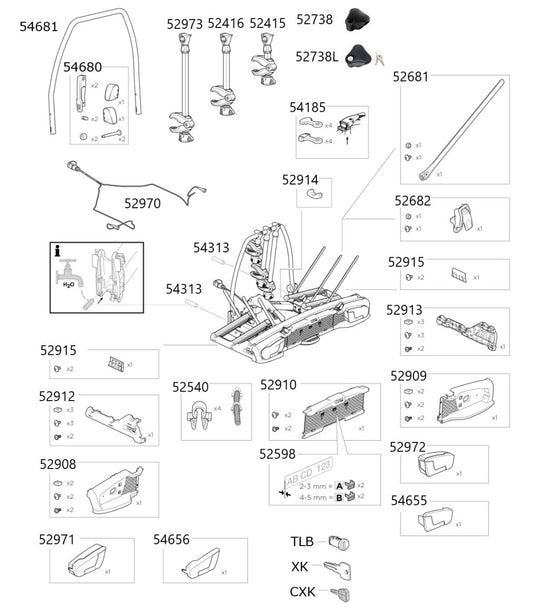 Thule VeloSpace XT 3 Spares Diagram - Roof Boxed