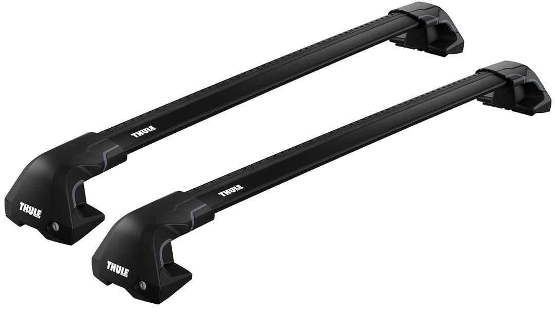 Black Thule roof rack system on a white background