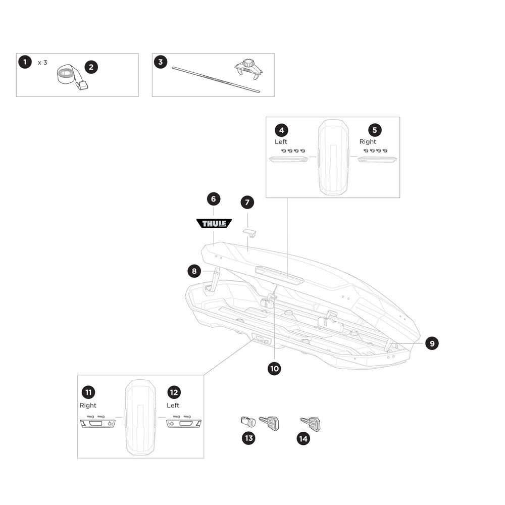 Diagram of a product assembly with numbered parts on a white background