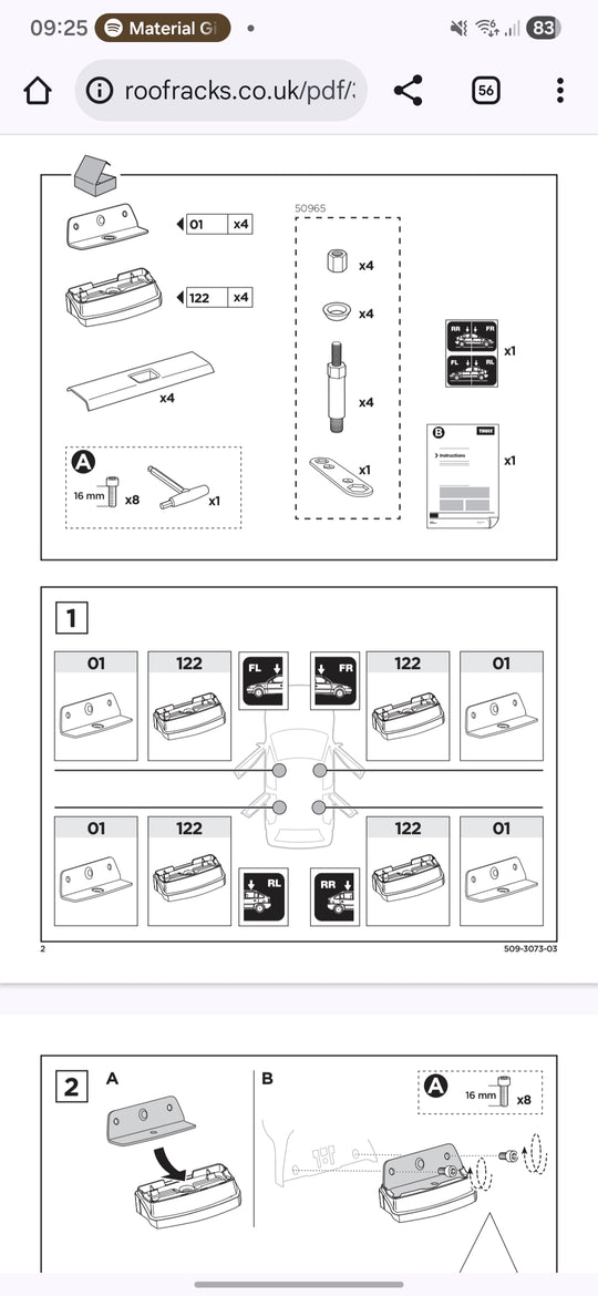 Thule 3073 Fitting Kit Spare Parts TOYOTA Avensis, 5-dr Estate, 09–