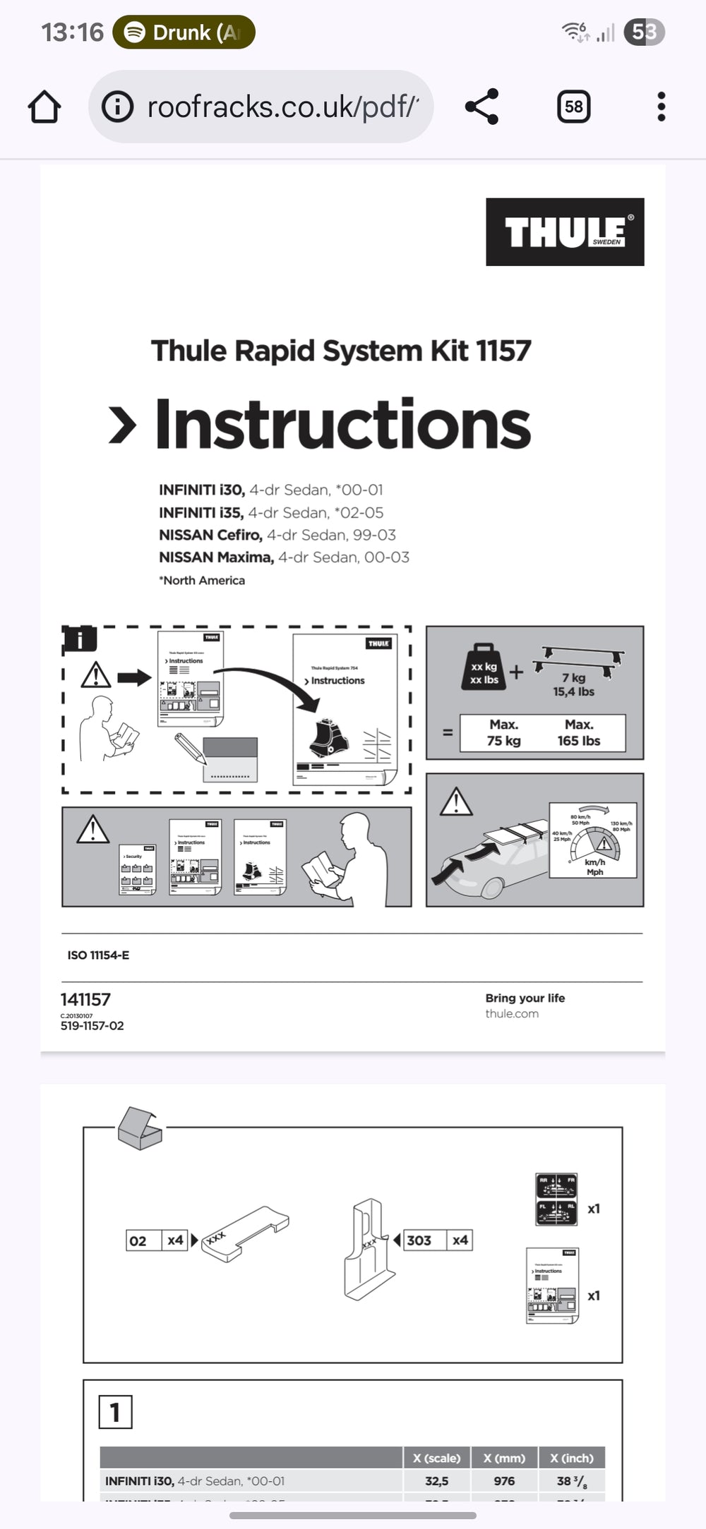 Thule 1157 Fitting Kit - Nissan Maxima & Others