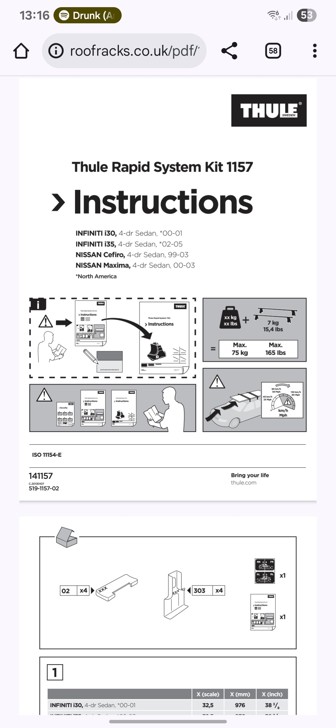 Thule 1157 Fitting Kit - Nissan Maxima & Others