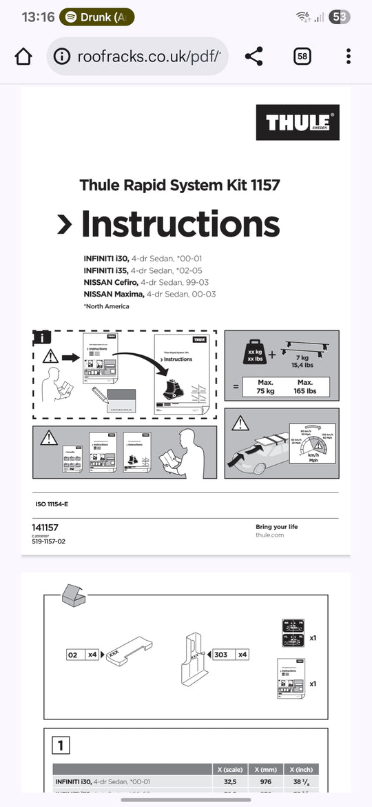 Thule 1157 Fitting Kit - Nissan Maxima & Others