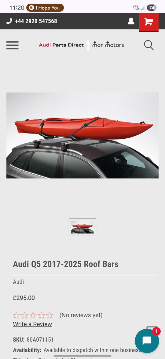 Audi Q5 2017 Onward OEM Roof Bars New Plus Bag