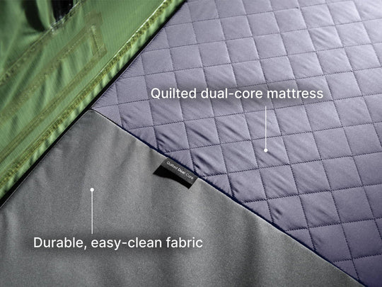 Inside TentBox Lite showing quilted mattress and space for two adults sleeping comfortably